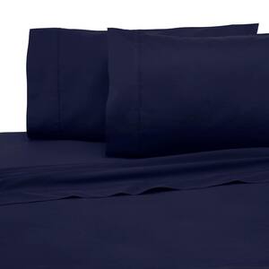 4-Piece Evening Blue Solid 300 Thread Count Cotton King Sheet Set