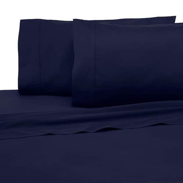 Modern Living 4-Piece Evening Blue Solid 300 Thread Count Cotton Queen Sheet Set