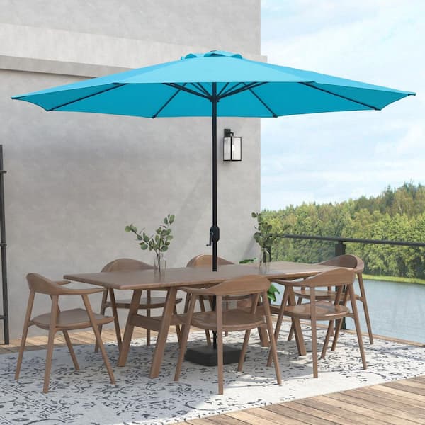 11 ft. Steel Market Crank Patio Umbrella in Aqua