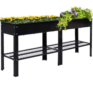 Sunnydaze Black Raised Steel Garden Bed with Mesh Shelf