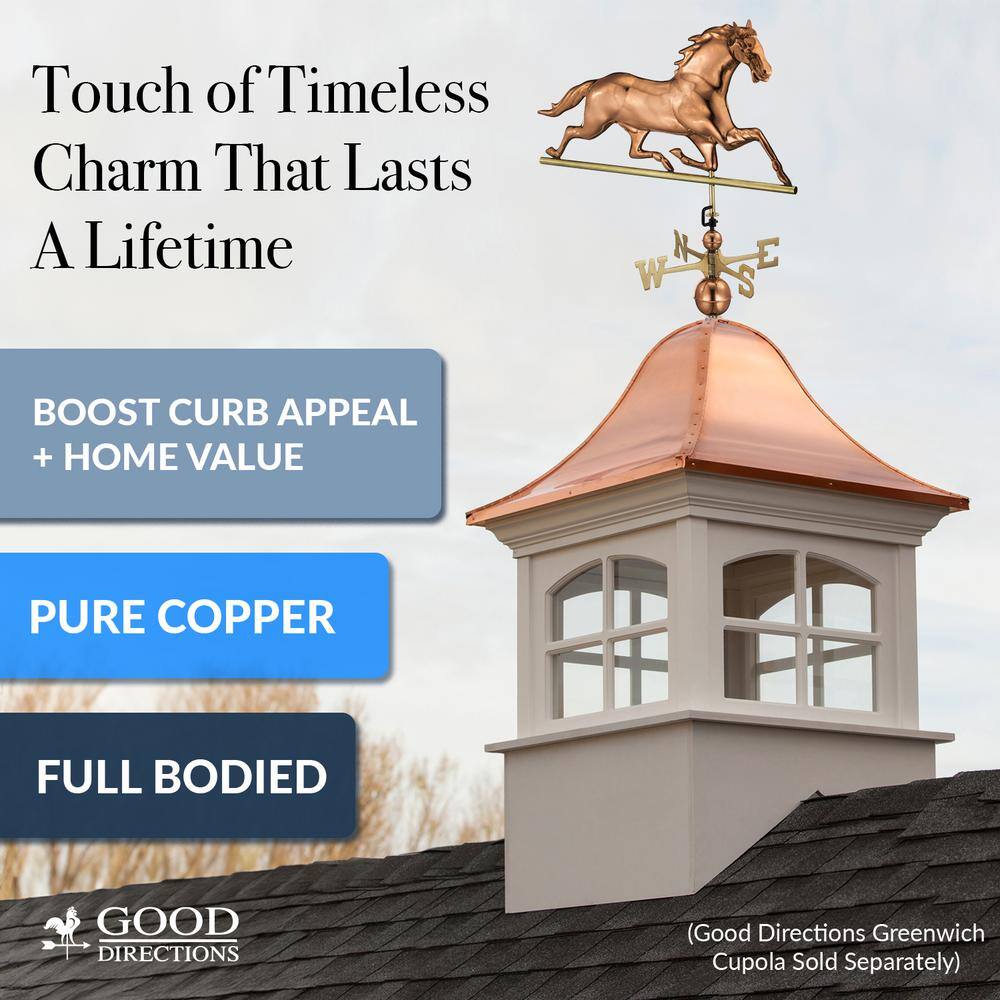 36'' Polished Copper Horse Weathervane with Brass Directionals
