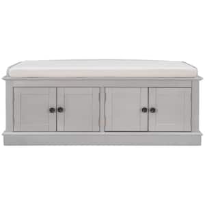 Gray Wash Storage Bench, 4-Doors, Adjustable Shelves, Shoe Bench, Removable Cushion 42.7 in. L x 16 in. W x 17.4 in. H