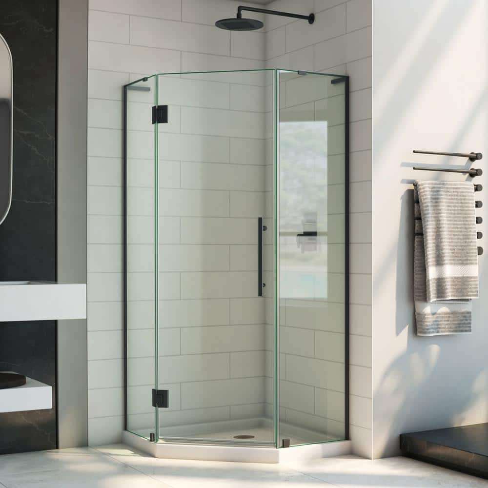 Satin Black Frameless Neo-Angle Shower Enclosure with Clear Glass