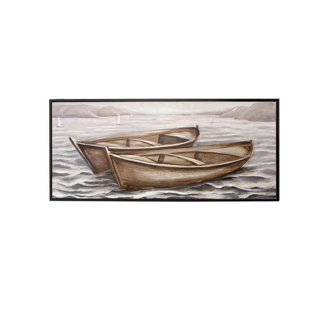 Oversized Brown Sail Boat Canvas Wall Art with Black Frame