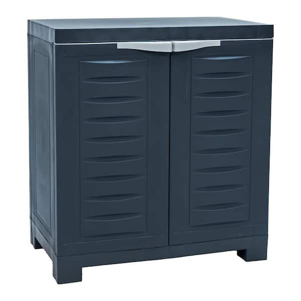 Heavy-Duty Plastic Storage 23.25 in. W x 25.5 in. H x 13.75 in. D Freestanding Cabinet with Adjustable Shelf in Charcoal