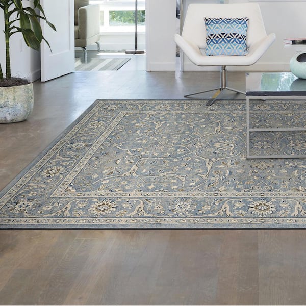 Sultan Treasures Floral Yazd Slate Blue 5 ft. x 8 ft. Area Rug