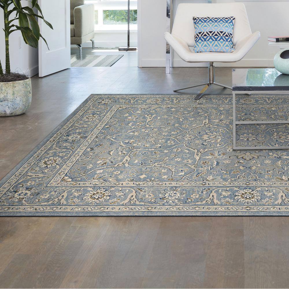 Slate Blue Persian-Inspired Wool and Synthetic Area Rug 3'11" x 5'3"