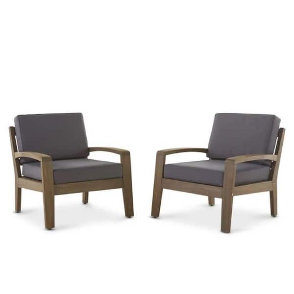 Grey Wood Outdoor Lounge Chair with CushionGuard Grey Cushions (2-Pack)​