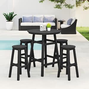 Laguna 5-Piece Bar Height HDPE Plastic Outdoor Patio Round High Top Bistro Dining Set in Black