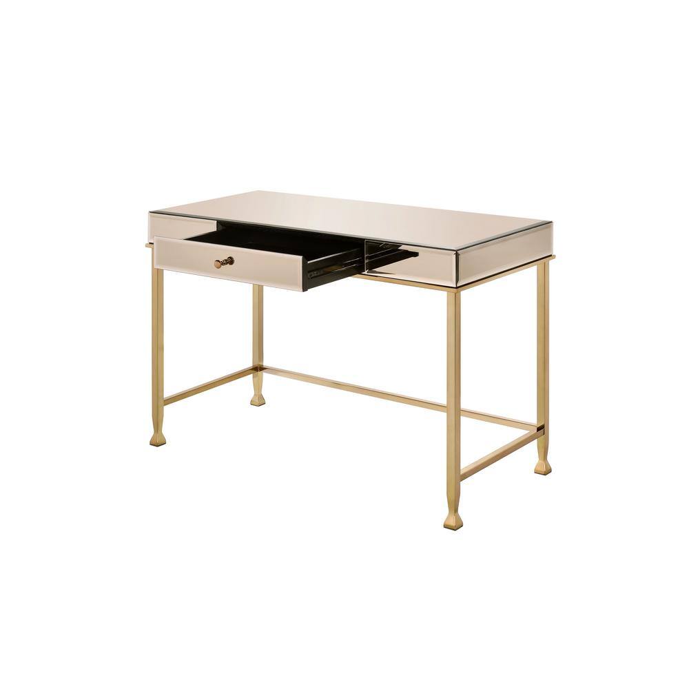 Smoky Mirrored Champagne Writing Desk with Drawer
