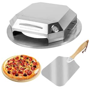 Grill Top Charcoal Outdoor Pizza Oven Kit in Silver Stainless Steel with Pizza Stone, Pizza Peel and Thermometer