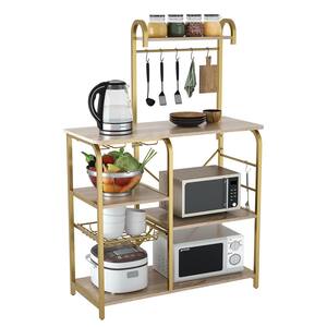 Kitchen Microwave Storage Rack Oven Stand with Pull-out Mesh Basket & 6 S-Hooks Utility Storage Bakers Rack for Pan/Pot