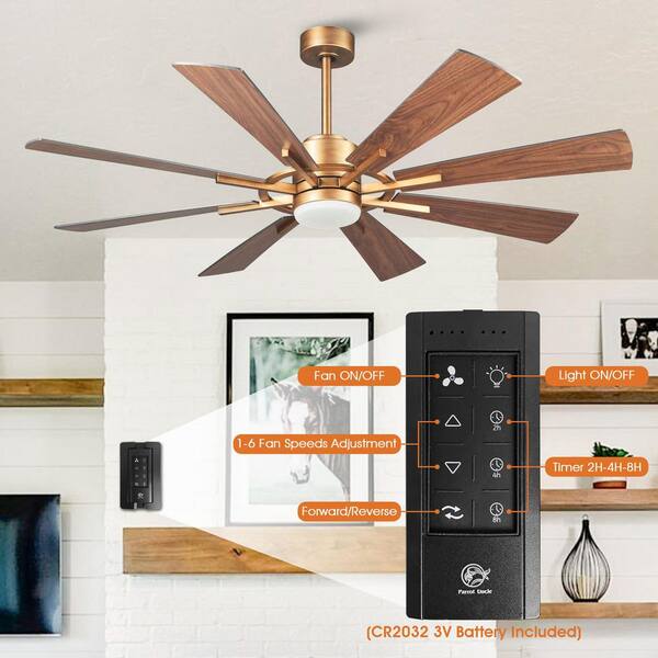 Parrot Uncle 60 in. Windmill 8-Blade Integrated LED Gold
