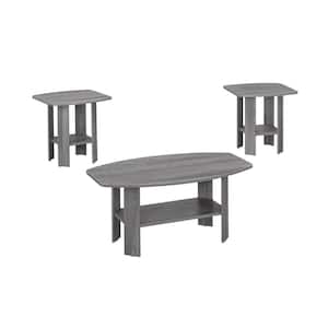 3-Piece 36 in. Gray Medium Rectangle Wood Coffee Table Set with Shelf