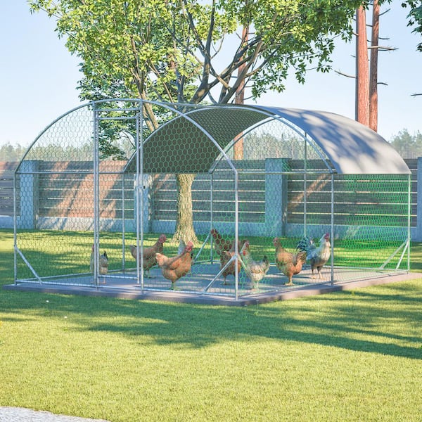 10 ft. x 13 ft. Large Metal Walk in Chicken Coop Galvanized Cage Farm Poultry Run Hutch Hen House