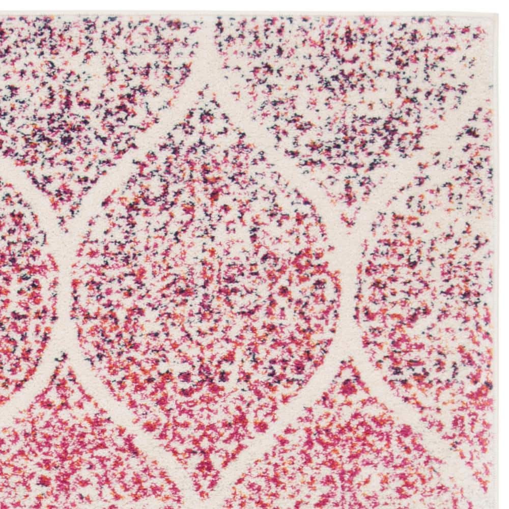 Cream and Fuchsia Reversible Synthetic Area Rug