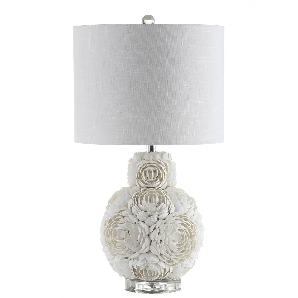 White Seashell Rosette Table Lamp with Cotton Shade