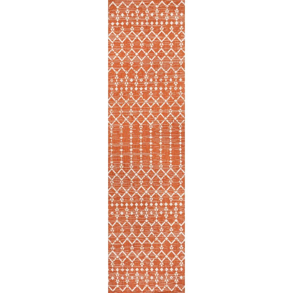 Ourika Moroccan Geometric Orange Cream 2 x 8 Runner Rug
