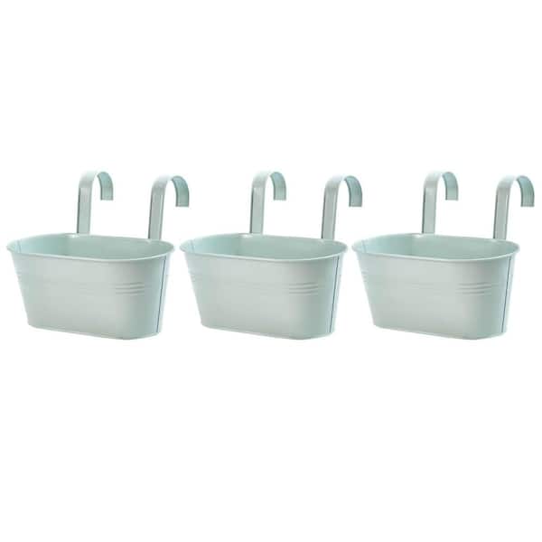 Metal Railing Planters for Outdoor Plants,3 Pcs Balcony Hanging Flower Pots with Detachable Hooks & Drain Holes,Green