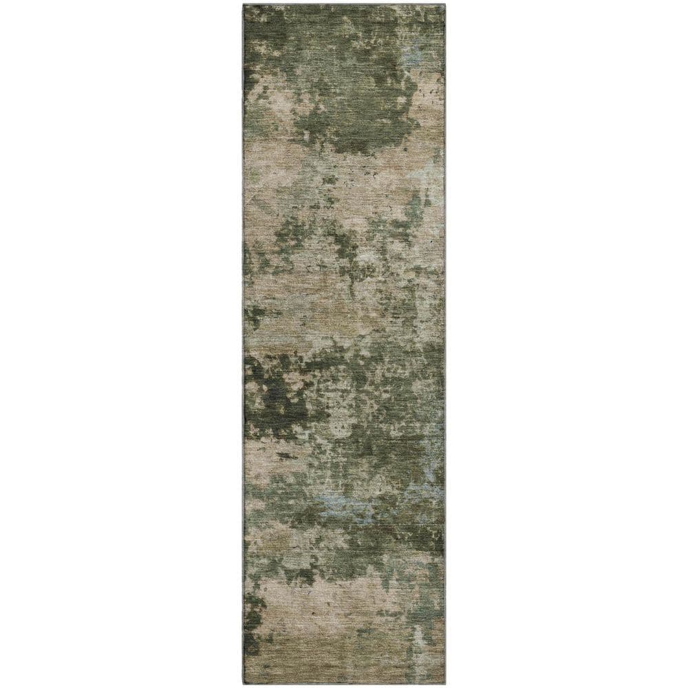Mayfield Premium Machine Washable Abstract AMF2366 Olive 2 ft. x 7 ft. Runner Rug price history on PriceWatchPro