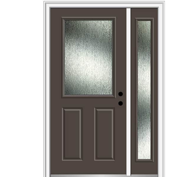 MMI Door 51 in. x 81.75 in. Left-Hand Inswing 1/2 Lite Rain Glass 2-Panel Painted Brown Prehung Front Door on 4-9/16 in. Frame