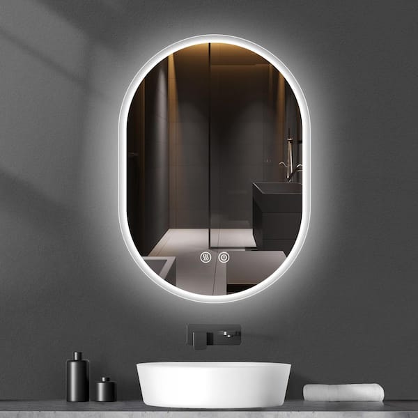 Getpro 18 in. W x 26 in. H Oval Frameless LED Wall-Mounted Bathroom ...