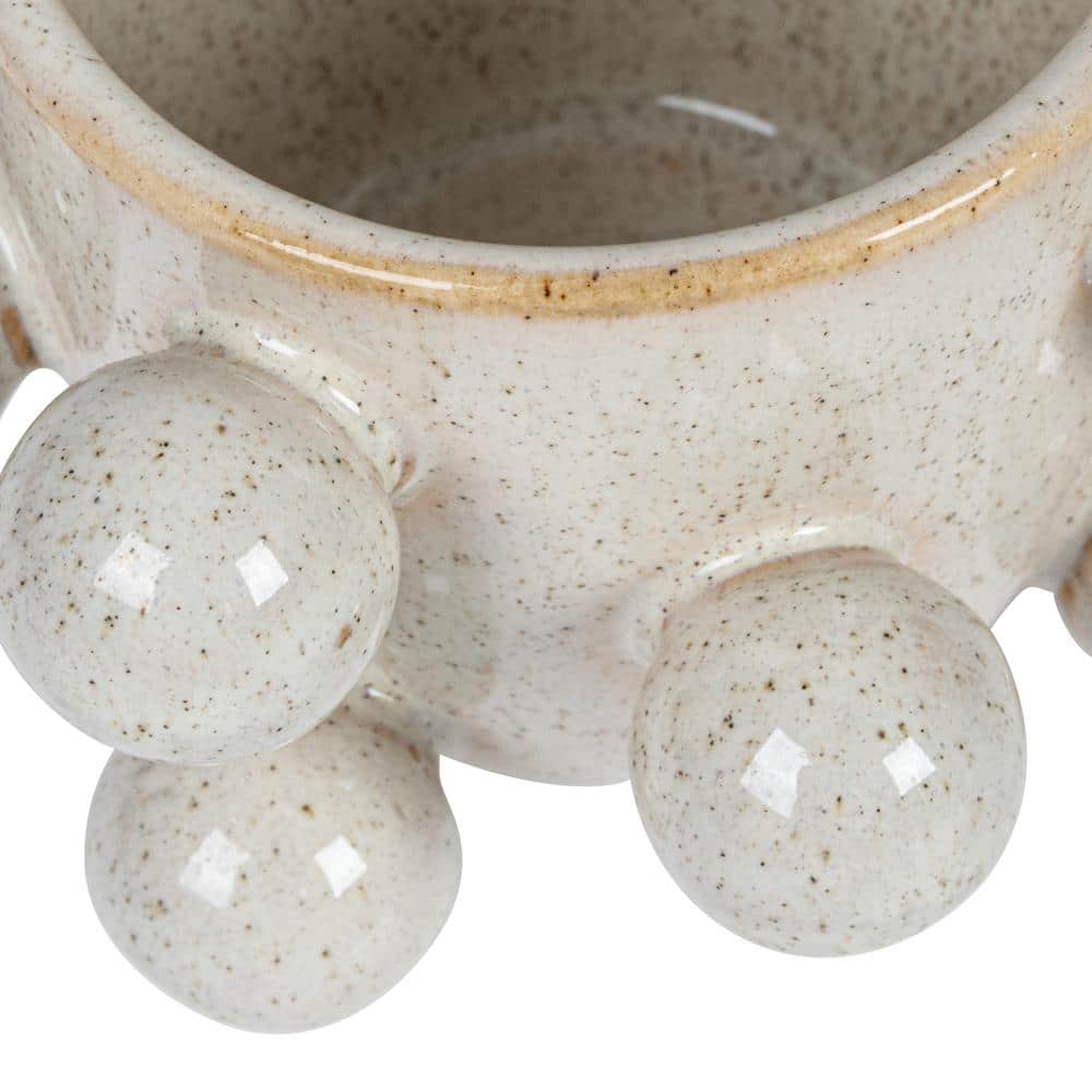 Speckled Cream Stoneware Planter with Orbs and Reactive Glaze