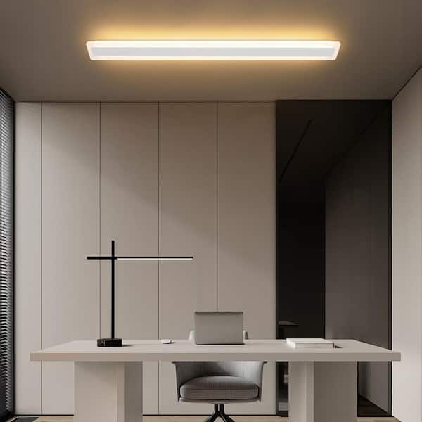 OUKANING 39.3 in. White Modern Rectangular Flush Mount