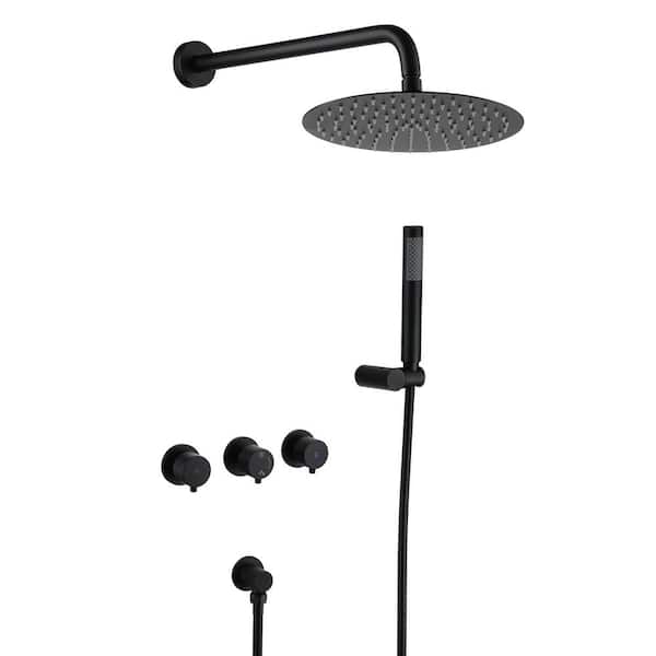 Dimakai 1-spray pattern 1.8 GPM 10 in. Wall Mount dual shower head and handheld shower head in matte black