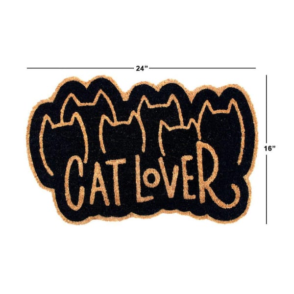 Welcome Cat Lover Black 18 in. x 30 in. Coir Non-Slip Outdoor Door Mat