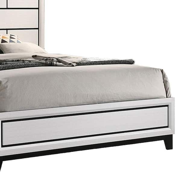 Benjara Erica White and Black Wood Frame Twin Size Panel Bed