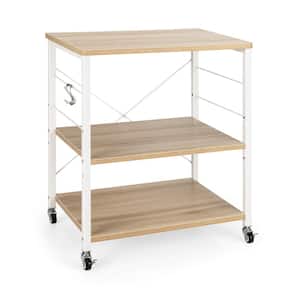 Maple Kitchen Baker's Rack 3-Tier Microwave Cart with Wheels and 10-Hooks
