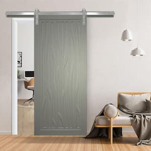 30 in. x 84 in. Howl at the Moon Dove Wood Sliding Barn Door with Hardware Kit in Stainless Steel