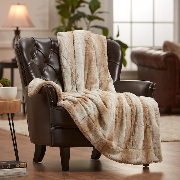 Faux Fur Ombre Brown Polyester Faux Long Fur Throw Blanket - 50 in. x 65 in.