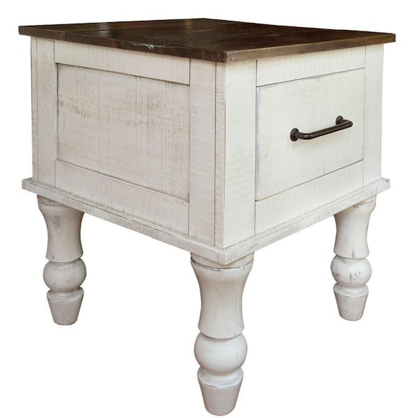 Benjara 23 in. White and Brown Rectangle Wood End Table with Single Drawer