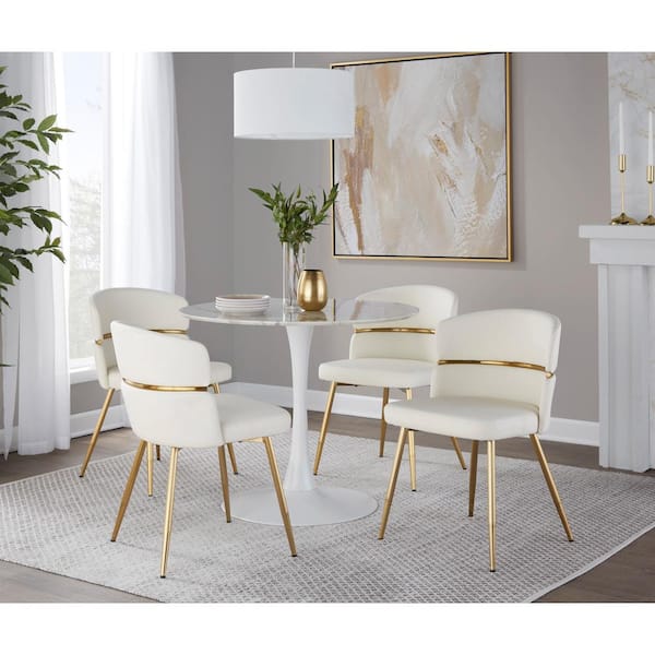 Cinch White Faux Leather and Gold Metal Dining Chair (Set of 2)