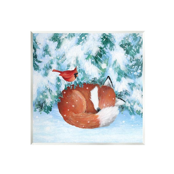 Stupell Industries Sleeping Fox in Snow by Emma Leach 1 Piece Unframed Graphic Print Animal Poster Art Print 12 in. x 12 in.