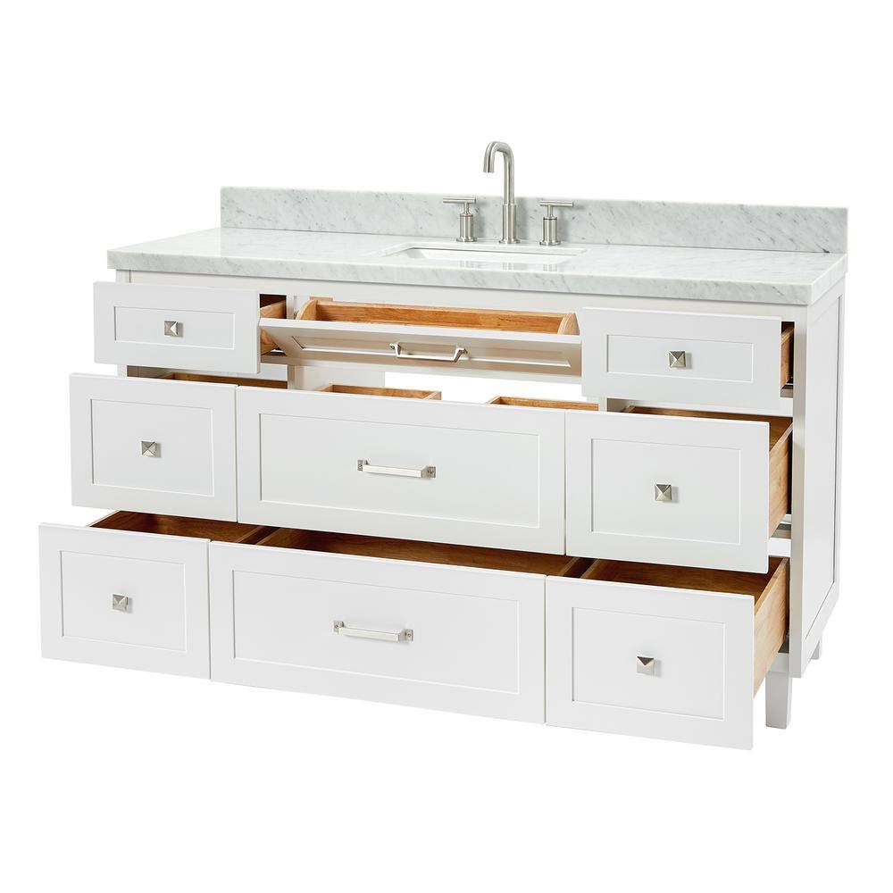 White Freestanding Single Sink Bathroom Vanity with Marble Top