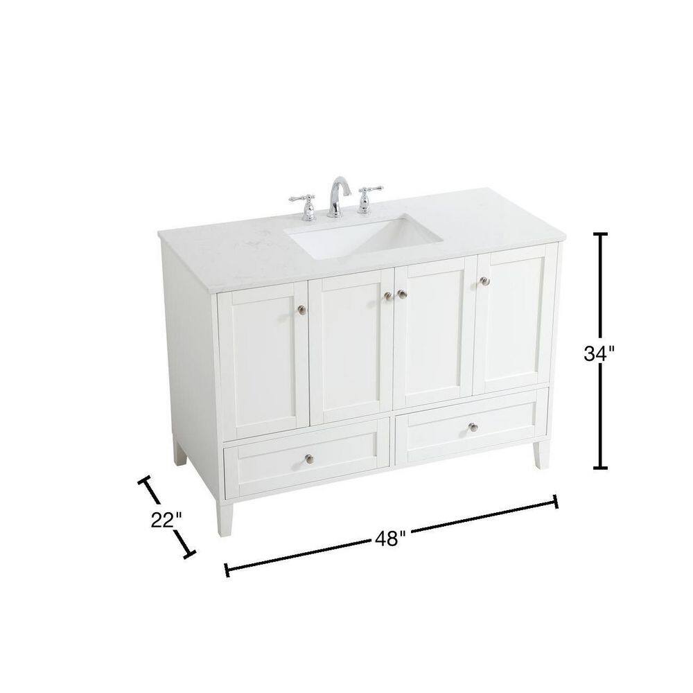 White 48" Single Quartz Top Bathroom Vanity with Drawers