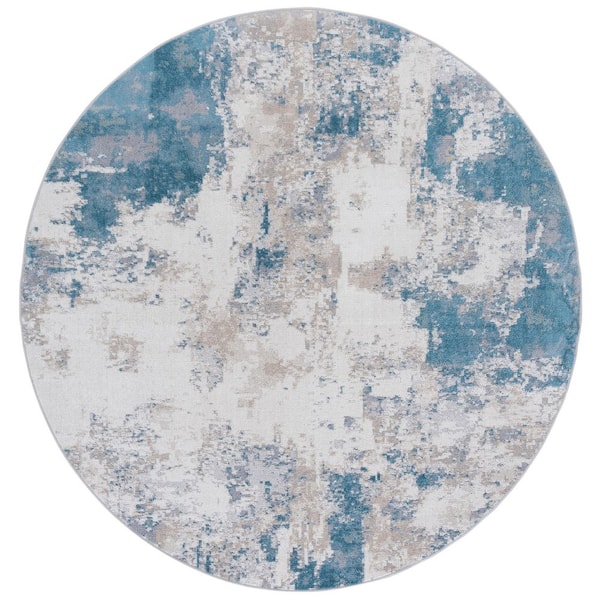 SAFAVIEH Bayside 7 ft. x 7 ft. Blue/Gray Rustic Marble Round Area Rug ...