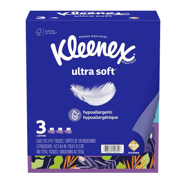 Ultra Soft Facial Tissues, 3 Flat Boxes, 120 Tissues Per Box, 3-Ply (360 Total Tissues)