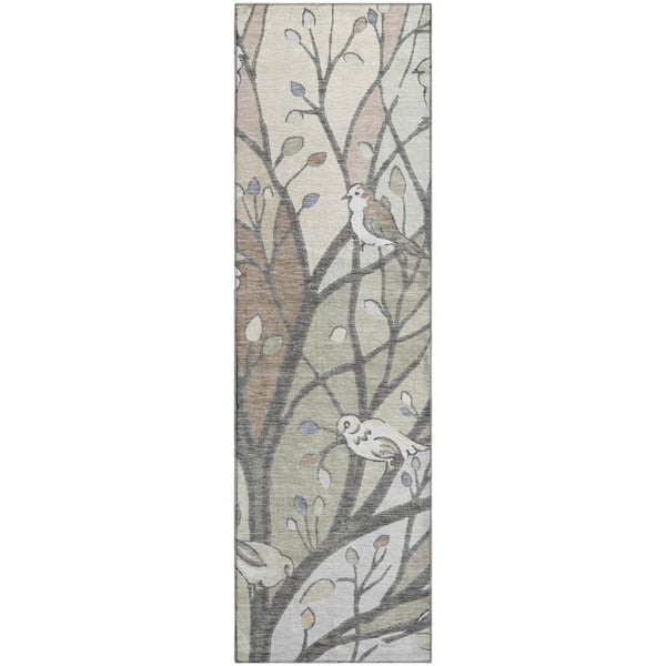 Mayfield Premium Machine Washable Abstract AMF2336 Beige 2 ft. x 7 ft. Runner Rug