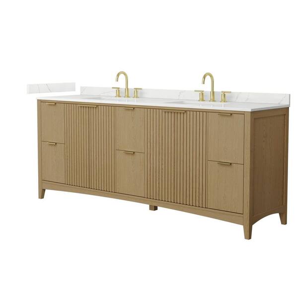 Palmilla 84 in. Double Freestanding Natural Oak Bath Vanity with Giotto Quartz Top Assembled