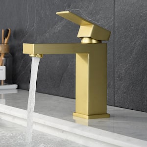 Modern Single Handle Single Hole Bathroom Faucet in Brushed Gold