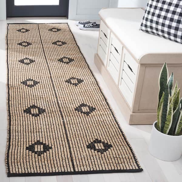 Natural Fiber Beige/Black 2 ft. x 9 ft. Diamond Striped Runner Rug