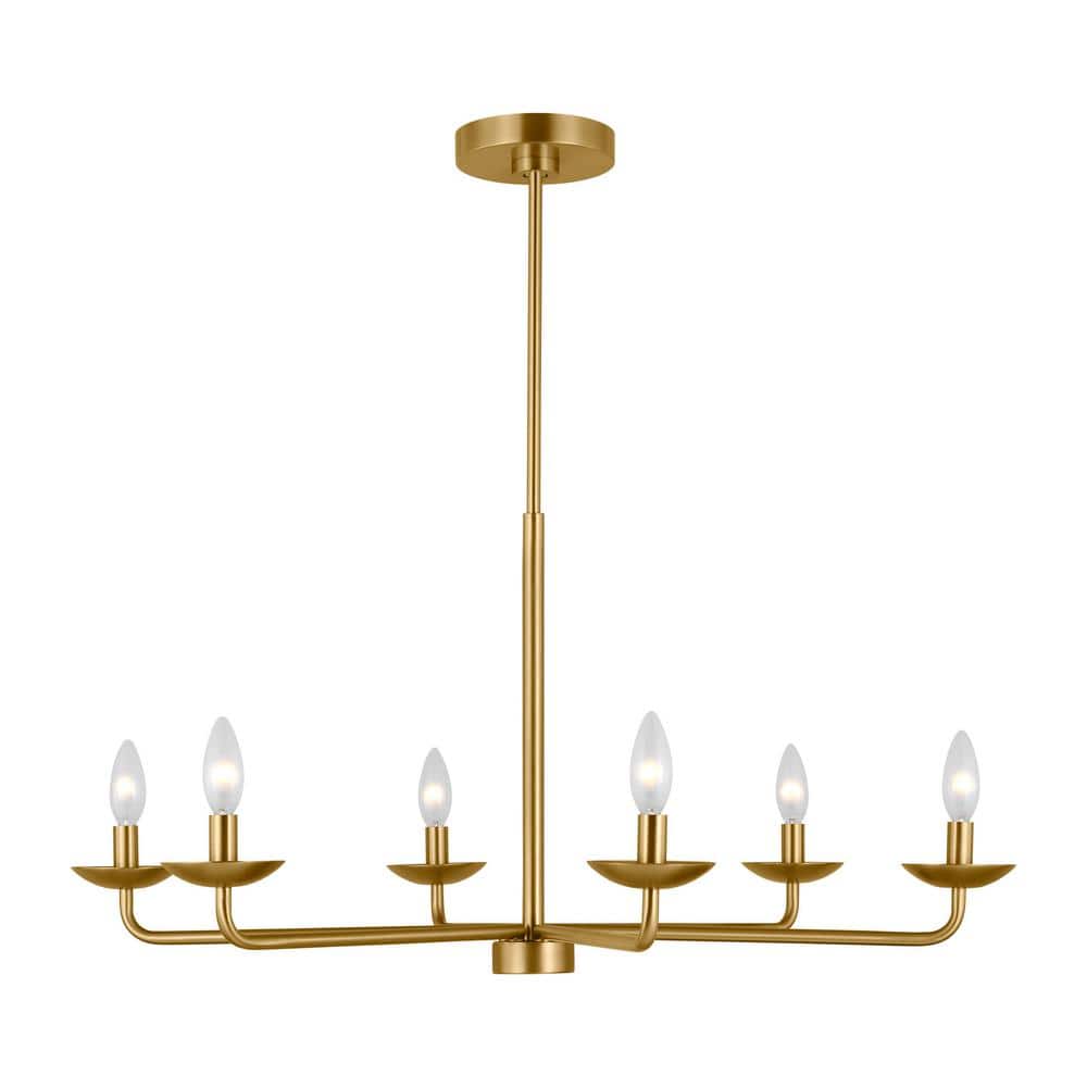 Albion Satin Brass 6-Light Chandelier with White Linen Shades