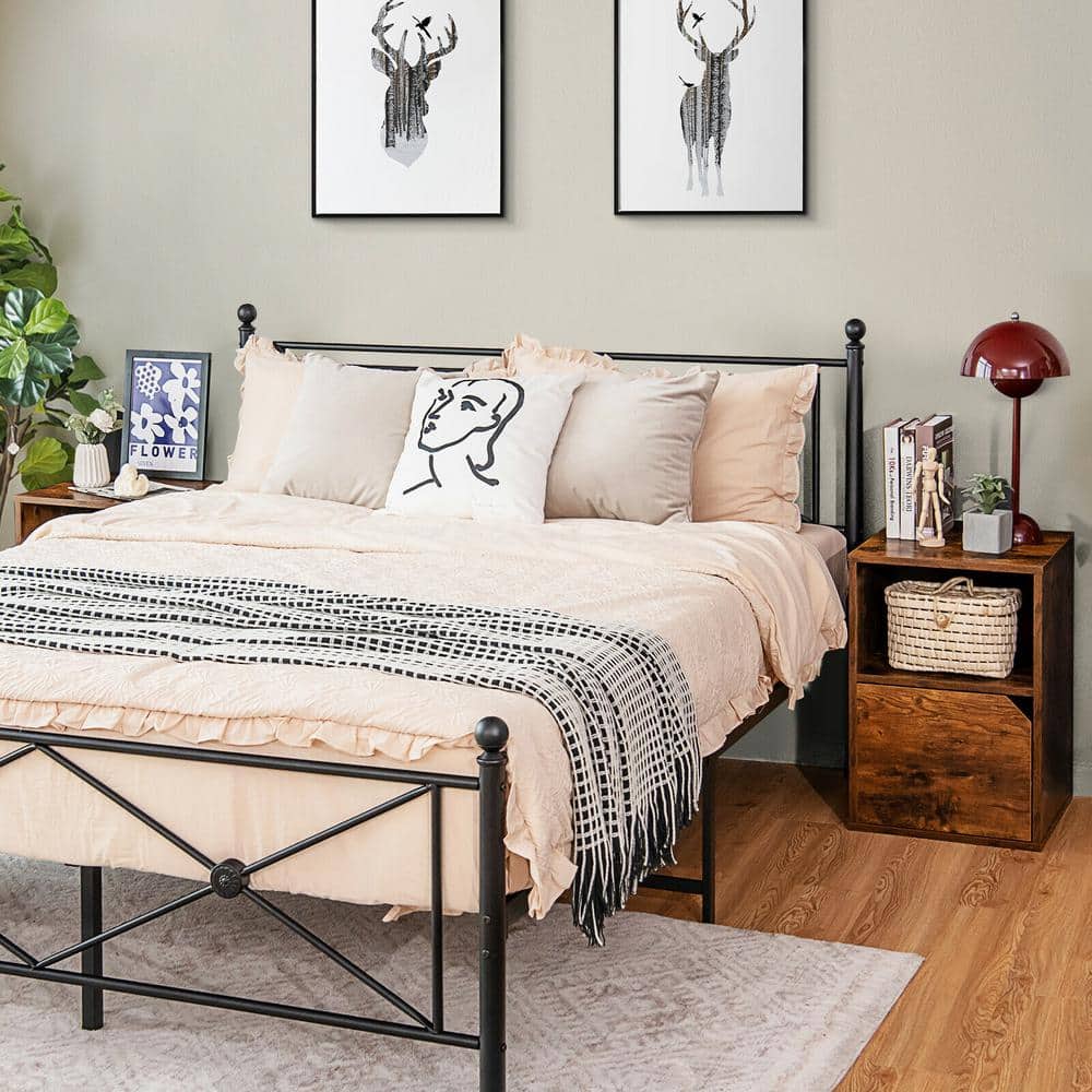 Rustic Brown MDF and Engineered Wood Nightstand Set with Storage