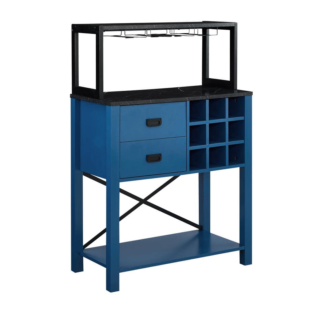 Marbled Blue 32" Wood Buffet Bar Cabinet with Wine Rack