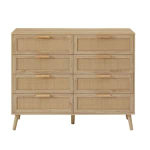 47.2 in. W x 15.8 in. D x 37.4 in. H Natural Wood Chest of Drawers with 8 Rattan Drawers for Living Room and Hallway