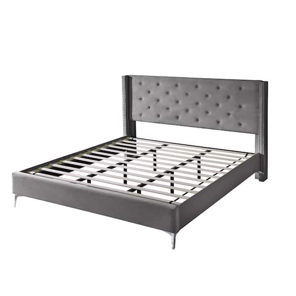 Morden Fort Grey Velvet Tufted Queen, Do You Still Need A Box Spring With Bed Frame